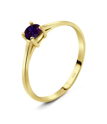 Gold Plate 4mm Amethyst CZ Ring CSR-150-4-GP